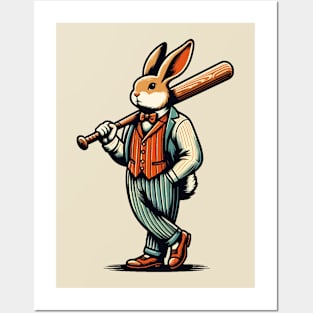 Rabbit carrying a baseball bat Posters and Art